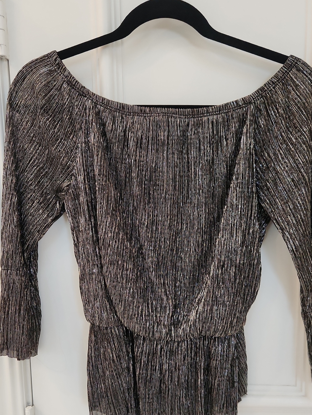 Pleated Black Metallic Off-Shoulder Women’s Dress